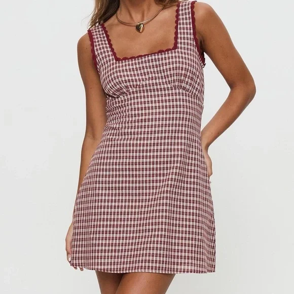 NWT Princess Polly Dasha Mini Dress in Red Check - 10 - Picture 2 of 9